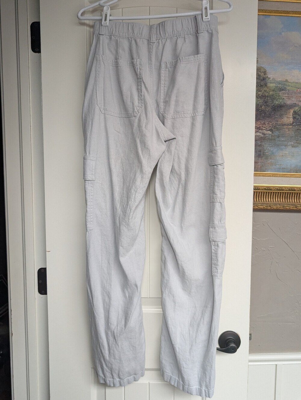 Hollister Ultra High-Rise Baggy Cargo Pants Dusty Blue Linen Blend Size Small - Picture 3 of 6